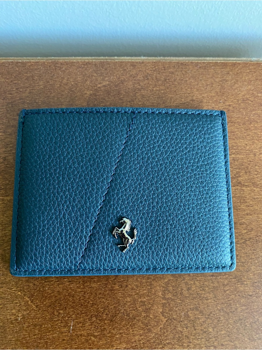 Ferrari Black Leather Card Holder with Metal Prancing Horse New without tags